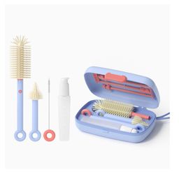 Multipurpose Bottle & Nipple Cleaning Brush Set Along With Bottle Drying Rack - Blue-image-50