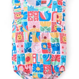Babyhug 100% Cotton Knit Interlock Sleeveless Onesie With Floral & Animals Print - Multicolour-image-43