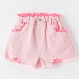 Kookie Kids Solid Cololur & Distressed Detailing Denim Shorts - Pink-image-84
