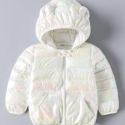 Kookie Kids Full Sleeves Padded Holographic Hoodie with Kangaroo Pockets -  White-image-56