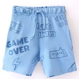 Evimo Single Jersey Knit Above Knee Length Shorts Text Print - Light Blue-image-94