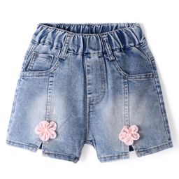 Kookie Kids Solid Shorts with Floral Applique - Blue-image-21
