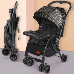 Luv Lap Sunshine Plus Stroller Pram with Reversible handlebar Adjustable Recline & Compact Folding - Black-2