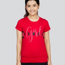 3PIN Cotton Jersey Half Sleeves Girl Power Text Printed Top - Red-image-51