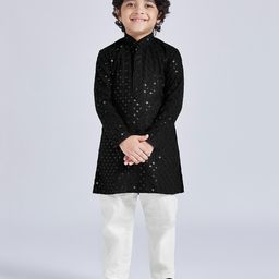 Vastramay Rayon Full Sleeves Embroidered Kurta And Pyjama Set - Black-image-11