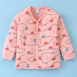 Tango Interlock Cotton Knit Full Sleeve Front Open Jhabla with Cars Print - Peach-picture-25