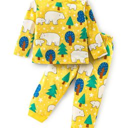 Babyhug Cotton Knit Full Sleeves Night Suit With Polar Bears Print - Yellow-image-81