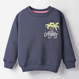 Doreme Fleece Knit Full Drop Shoulder Sleeves Sweatshirt With Text Print - Navy Blue-picture-17