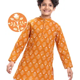 Pine Kids Cotton Woven Full Sleeves Floral Printed Kurta - Orange-picture-19