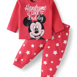 Babyhug Disney Single Jersey Knit Full Sleeves Night Suit Set With Mickey Mouse Graphic - Red-picture-24