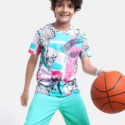 OLLINGTON ST. Cotton Floral Printed T-Shirt & Shorts Set -Mutlicolor & Aqua Blue-picture-14