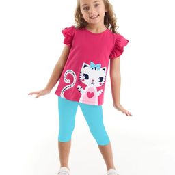 J&JP Cotton Flutter Sleeves Cat Printed Top & Capri Set - Multi Colour-image-79