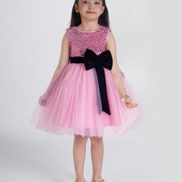Ministitch Sleeveless Sequins Embellished Bow Applique Detailed Dress - Baby Pink-image-39