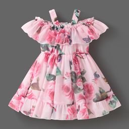 Mark & Mia Cold Shoulder Sleeves Frock with Floral Print & Frill Detailing - Pink-image-57