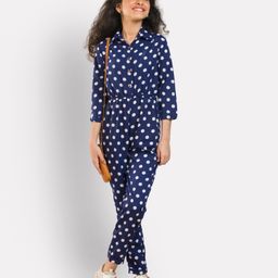 Uptownie Three Fourth Sleeves Polka Dots Printed Jumpsuit - Navy Blue-image-74