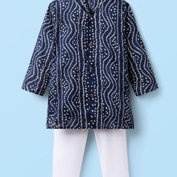 Dapper Dudes Full Sleeves Bandhani Designed Kurta Pyjama Set - Navy Blue-image-34