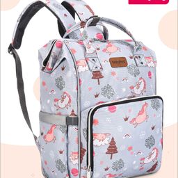 Babyhug Multipurpose Spacious Diaper Backpack Unicorn Print - Charcoal Grey-27