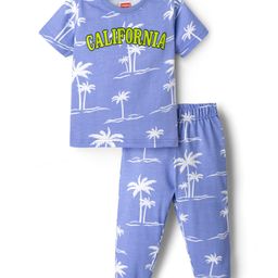 Babyhug Cotton Knit Half Sleeves Co-ords Night Suit With Tropical Theme Print - Lavender-picture-9