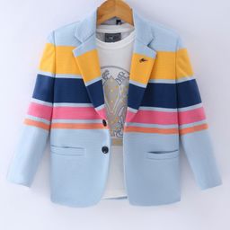 Dapper Dudes Full Sleeves Rugby Striped Blazer With Tee Set - Sky Blue-image-66