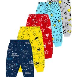 KUCHIPOO Cotton Knit Pack Of 5 Stars & Space Theme Printed Pajamas - Red Yellow Grey Aqua & Navy Blue-image-56