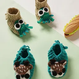 MayRa Knits Hand Knitted Knit Pack Of 2 Animals Crochet Designed Socks - Brown & Green-picture-24