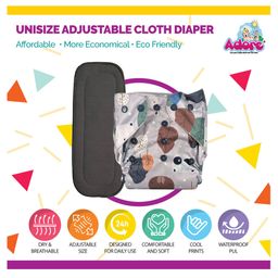 Adore Baby Unisize Adjustable Cloth Diaper with 5 Layer Charcoal Insert Bear Print Pack of 2 - Grey Brown image 2