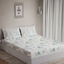 DDecor Vega Blue & White Leaves Printed Cotton 145 TC Queen Bedsheet Set 2.54m x 1.91m-image-92