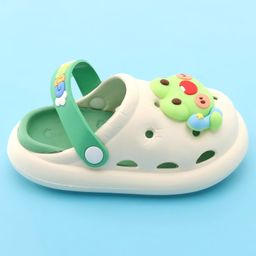 Oh! Pair Slip On  Clogs With Back Strap Closure & Frog & Teddy Applique - Green image 4