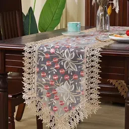 MONKDECOR Pink & Beige Embroidered TableRunners-1