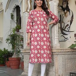 Viharini Floral Printed Cotton Round Neck Straight Kurta-image-93