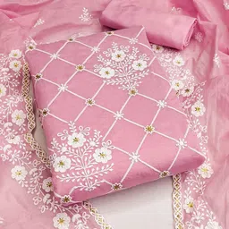 Peachmode Floral Embroidered Chanderi Cotton Unstitched Dress Material-image-77