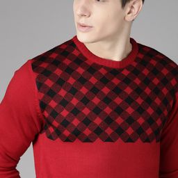 Roadster Men Red & Black Self Design Acrylic Sweater-picture-25