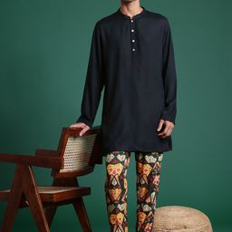 Sangria Straight Kurta with Printed Pyjamas-picture-43