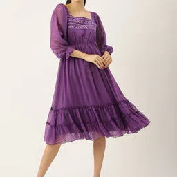 Antheaa Purple Chiffon Midi Dress-image-57