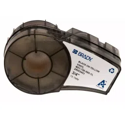 BRADY Continuous Label Roll Cartridge 3/4 inch x 21 ft Autoclavable Vinyl Black on Yellow for Indoor/Outdoor, 3PXX9-10