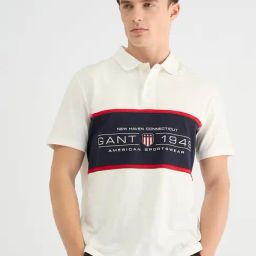 GANT Mens White Polo Collar Short Sleeve Colorblock T-Shirt-image-18