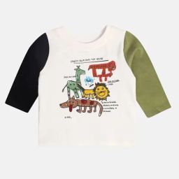 MINIKLUB Boys Cream Printed Full Sleeves T-Shirt-image-70