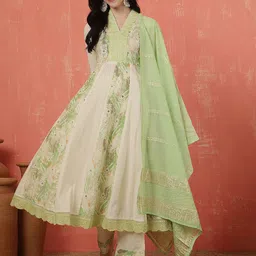 Anouk Women Floral Printed Cotton Kurta with Trousers & Dupatta-25