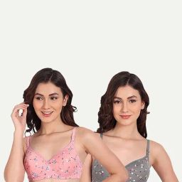 AROUSY Grey & Pink Cotton Printed T-Shirt Bras - Pack Of 2-picture-25