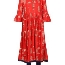 Aarika Kids Red & Navy Printed Kurta with Leggings-image-69