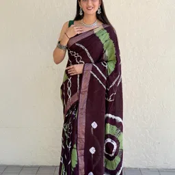 HERE&NOW Tie and Dye Pure Cotton Block Print Saree-52