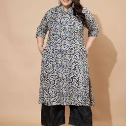 GULMEHAK Floral Printed Mandarin Collar A Line Cotton Kurta-picture-25