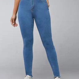 DOLCE CRUDO Blue Denim Skinny Fit High Rise Jeans-image-90