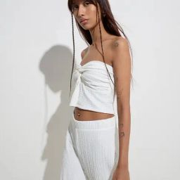 Nuon by Westside White Crinkle-Textured Bandeau Top-image-96