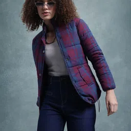 The Roadster Lifestyle Co. Checked Mock Collar Padded Jacket-image-72