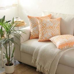 House This Jaali Orange Cotton Medium Cushion Cover-image-68