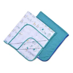 MiArcus Green, White & Blue Cotton 200 GSM Wraps (0-12 Month) - Set of 2-image-20