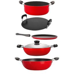Nirlon Non-Stick Red Aluminium Kitchenware Set of 5 Pieces-image-9