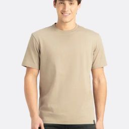 Jockey Athleisure Brown Cotton Regular Fit Solid T-Shirt-image-85