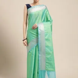 Banarasi Silk Works Green Silk Woven Saree With Unstitched Blouse-image-94